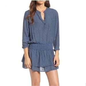 Rails Dress Womens Size M Blue Juliette Salem Stripe Linen Mini Long Sleeve